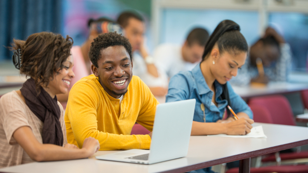 College age students studying together.